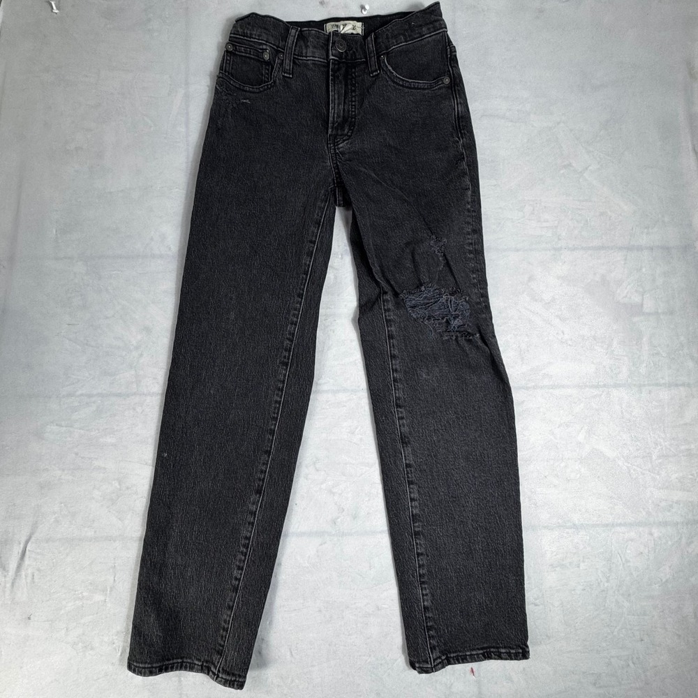 Madewell Womens Mid Rise Vintage Straight Leg Jeans Black Denim Distressed 23
